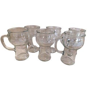 Set of 6 Vtg 1970's Pepsi Cola Clear Glass Mugs Soda Fountain w Handles